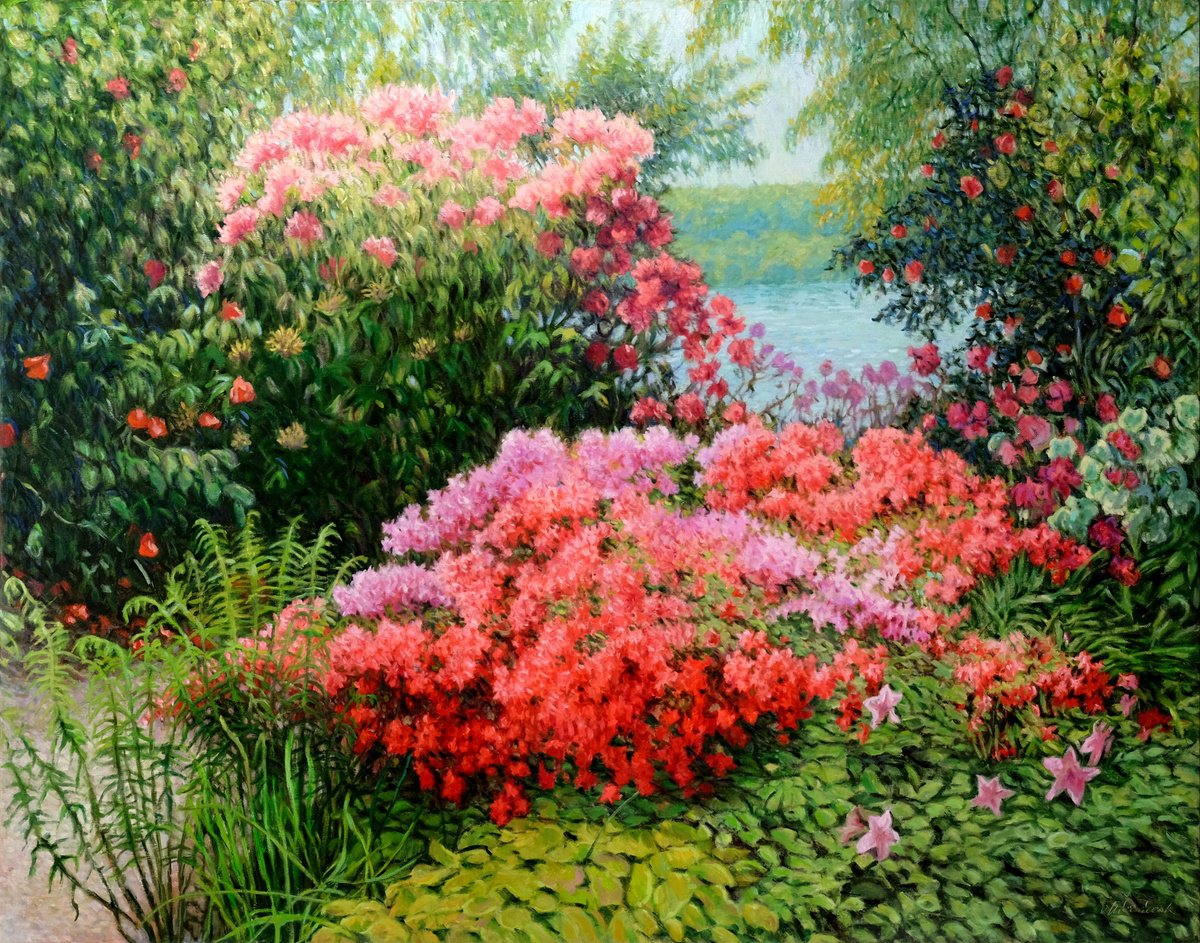 Impressionistic Landscape Oil Painting By Richard Mierniczak, 55 X 43", Mainau Garden 01., Original Artwork