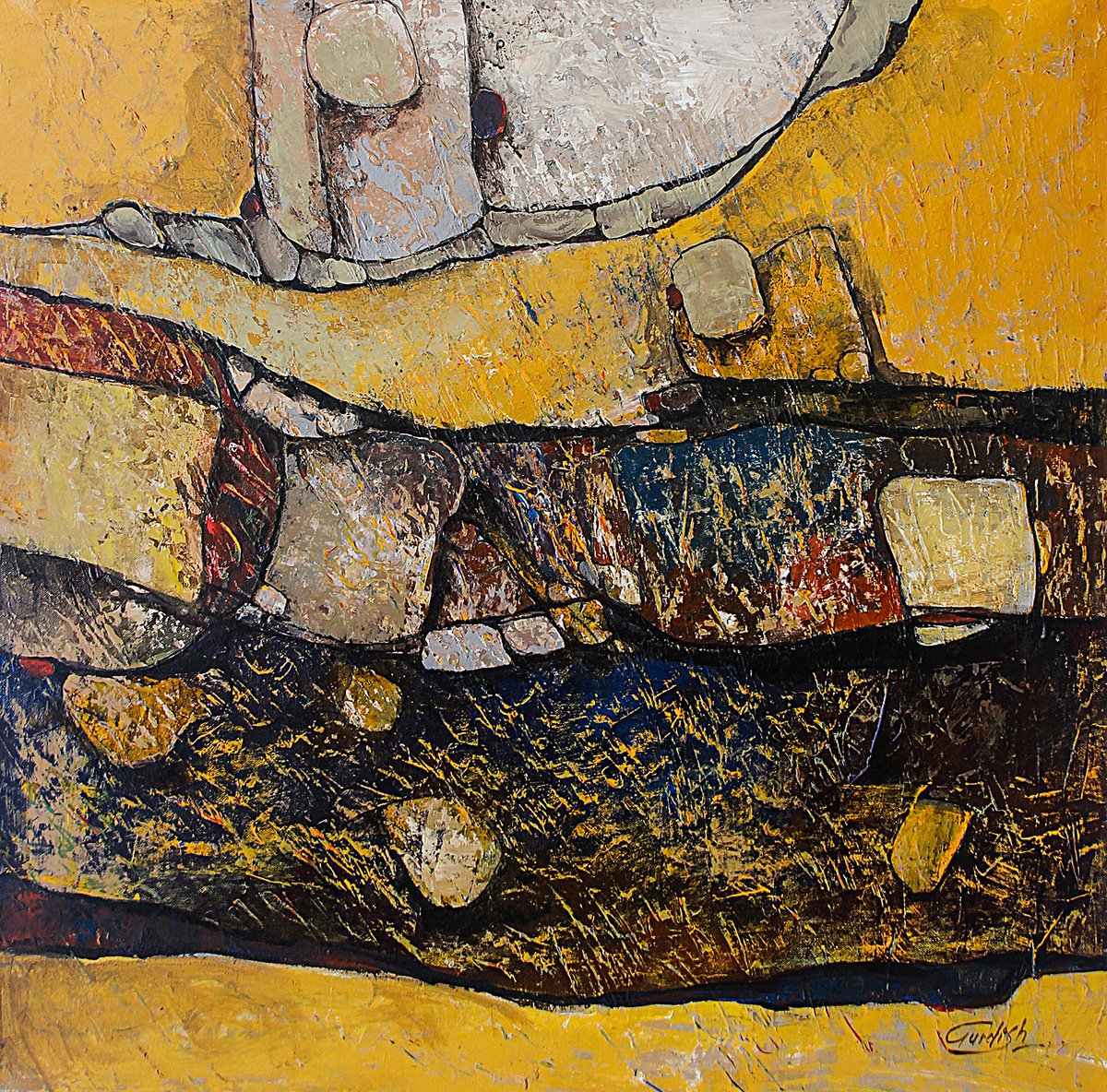 Abstract Acrylic Painting By Artist Gurdish Pannu, 18 X 18, Hawaiian Sea Mount Painting, Original Artwork