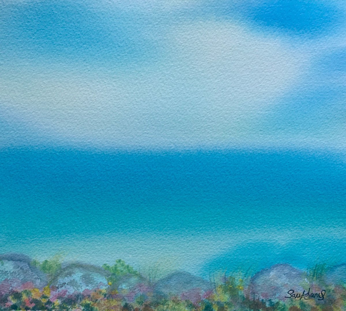 Isle of Portland rocks by the turquoise sea, Dorset by Samantha Adams professional watercolorist