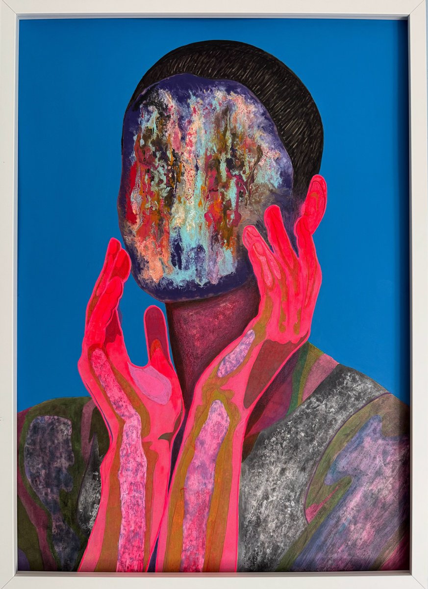 Surrealistic Portrait Acrylic Painting By Stefano Pallara, 20 X 28", An Invincible Summer N.2, Original Artwork