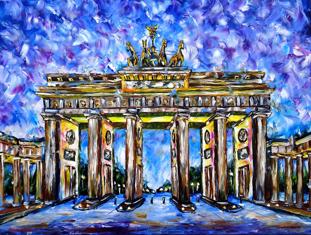 Expressive Cityscapes Oil Painting By Mirek Kuzniar, 31 X 24", The Brandenburg Gate, Original Artwork