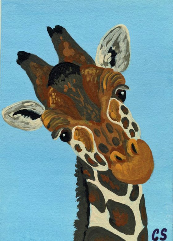 ACEO ATC Original Miniature Painting Giraffe Wildlife Art-Carla Smale