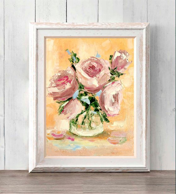 Floral Rose Painting Original Art Flower Artwork Small Oil Wall Art