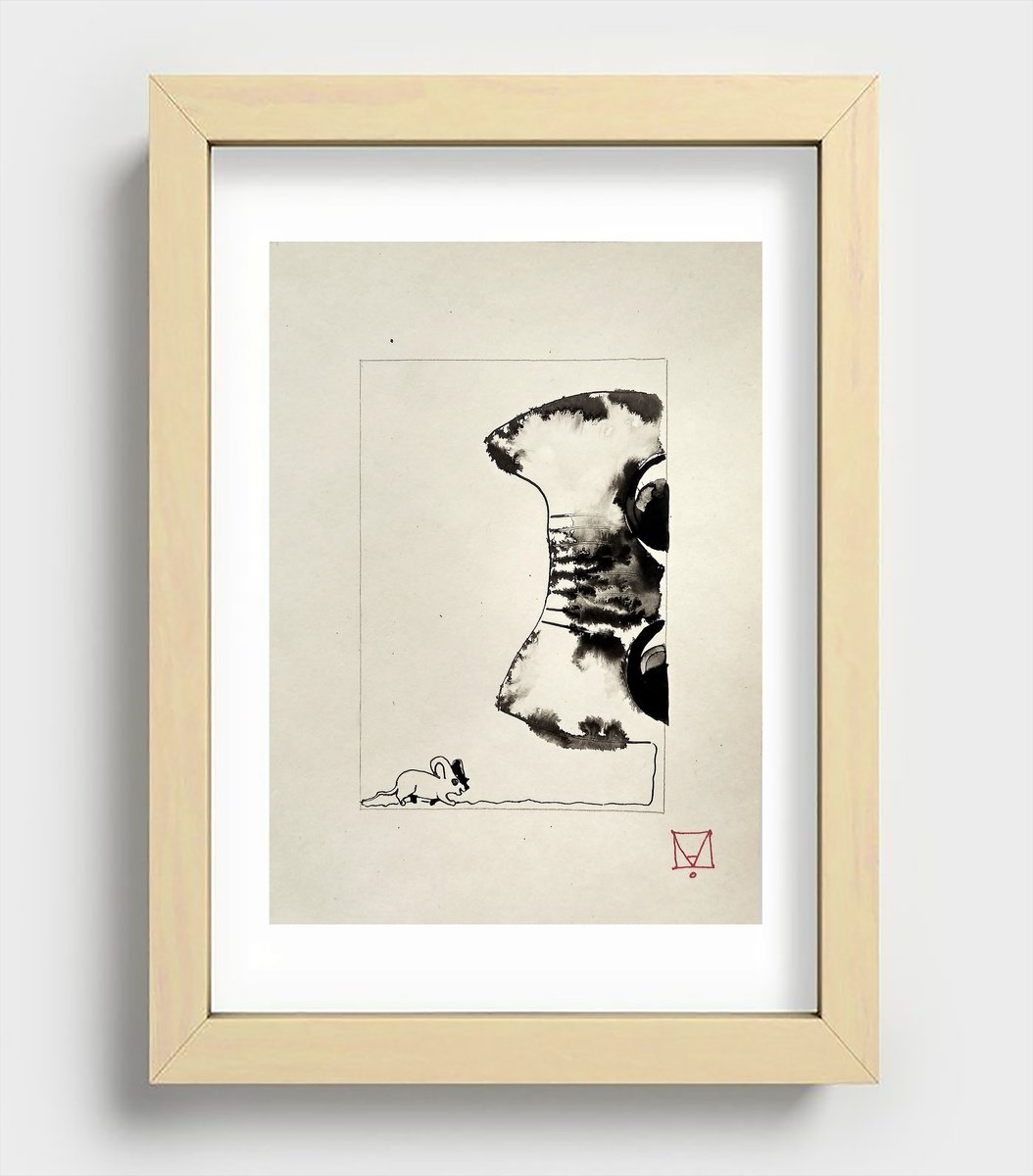 Graphic Animal Ink Drawing By Marya, 5 X 7", "Cat", Original Artwork