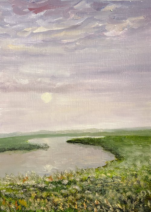 evening lake — modern landscape romantic scenery painting by ILDAR M. EXESALLE