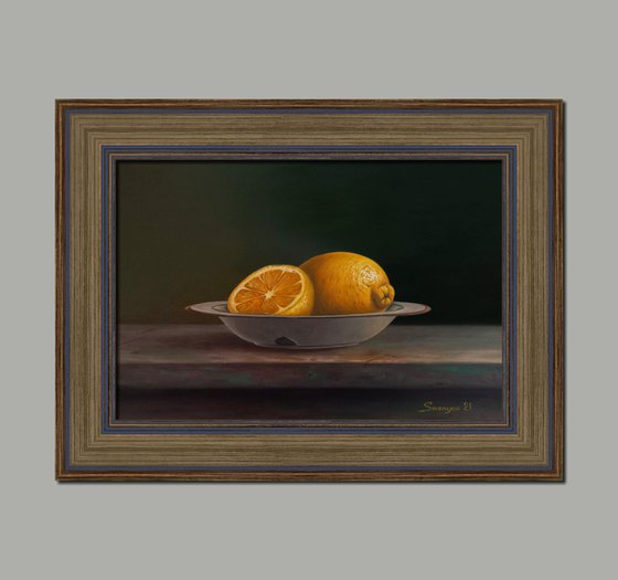 Lemons (23x43cm, oil on panel)