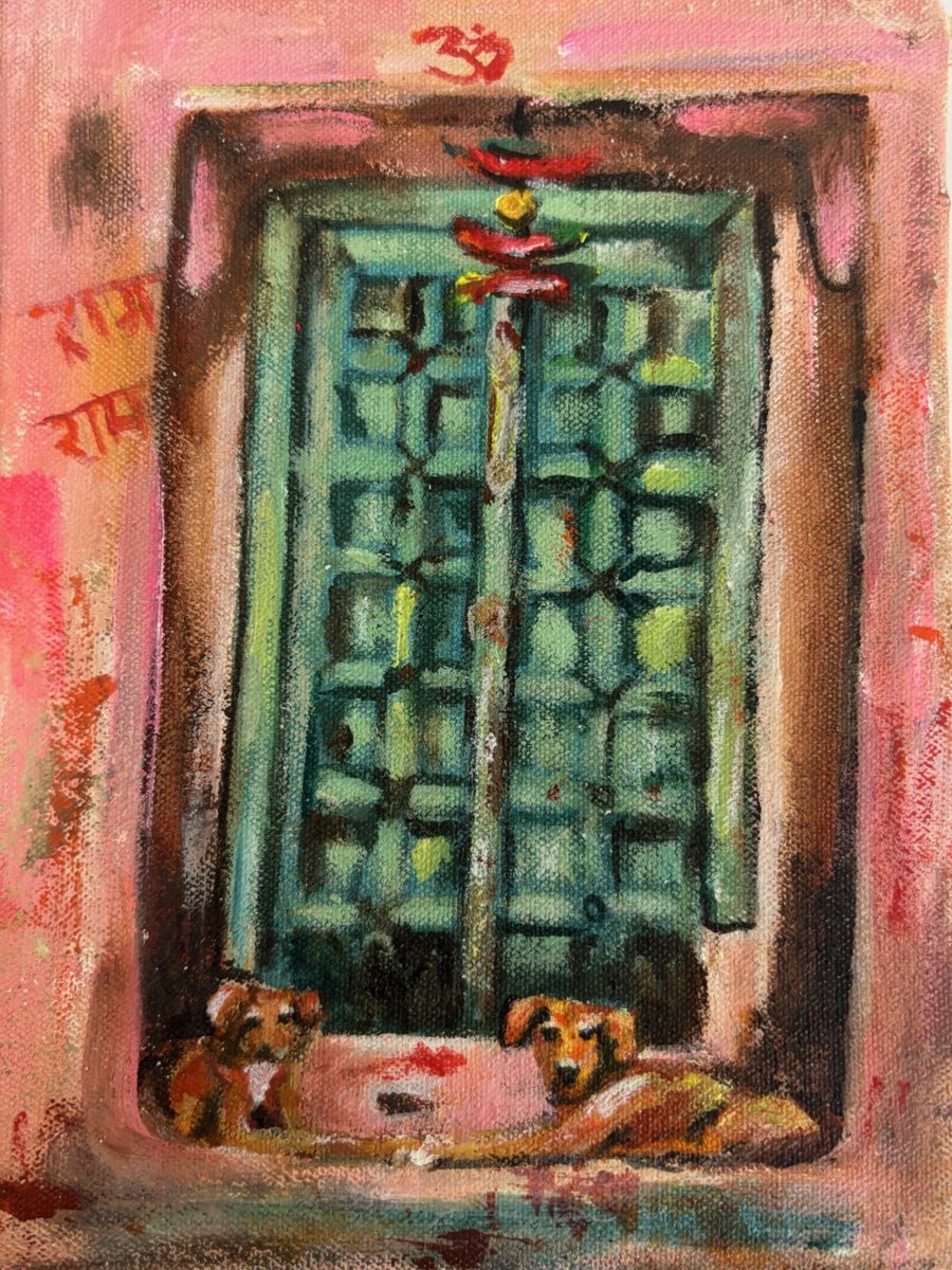 Expressive Animal Acrylic Painting By Charlotte Gerrard, 7 X 9, Ram Ram Door Bitches, Original Artwork