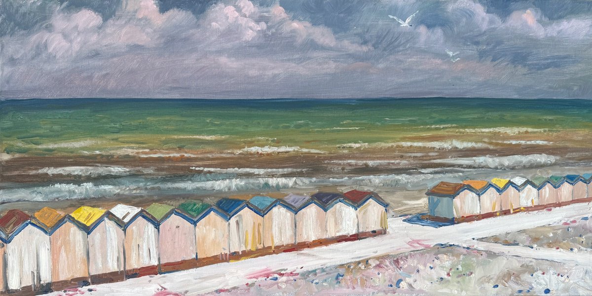 Atlantic Impressions - Beach Cabins By Anastasia Chernysheva, 31 X 16, Artwork For Sale On Artfinder