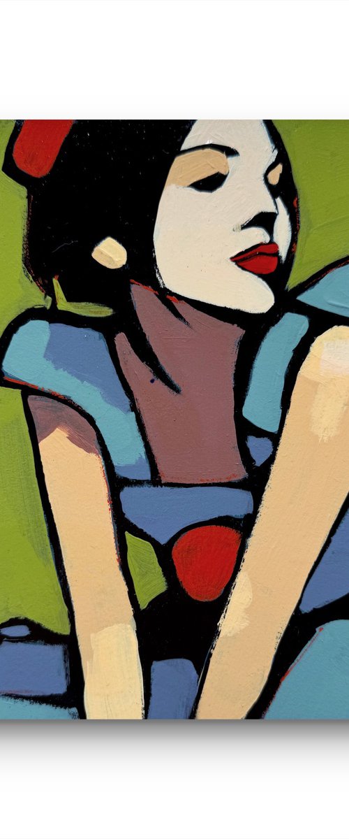 Clown Woman Painting - Original Art 8x8 inch by Daria Baklykova