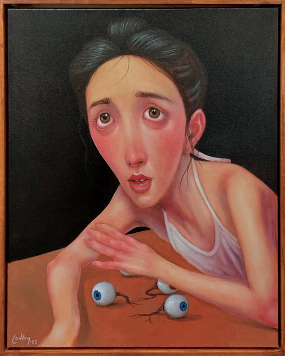 Expressive Portrait Oil Painting By Pete Conroy, 17 X 20", The Eye Catcher, Original Artwork