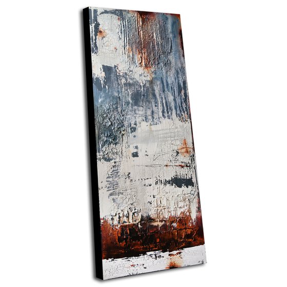 LOST THOUGHTS * 120 x 50 cms -  ABSTRACT ARTWORK - PAINTING - WITH STRUCTURES - OFF-WHITE BROWN