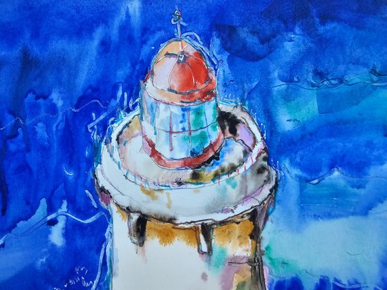 Stormy Lighthouse Mixed Media Art