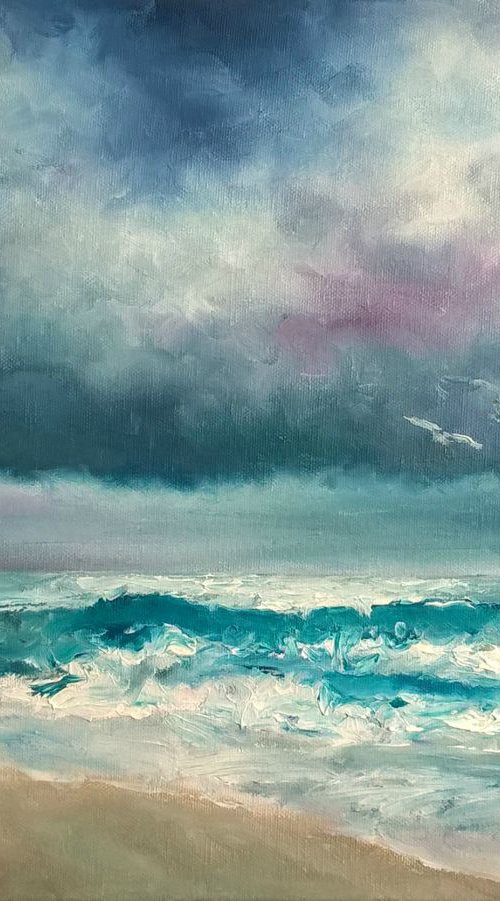 Storm Brewing - sea in oils by Lisa Mann