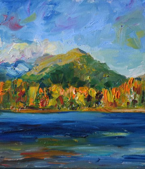 Oil original painting Autumn mountains in Slovakia by Kate Grishakova