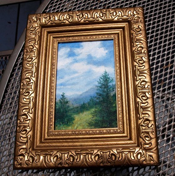 Mountain Mini - 6X4 framed oil landscape by K. McDermott (SOLD)