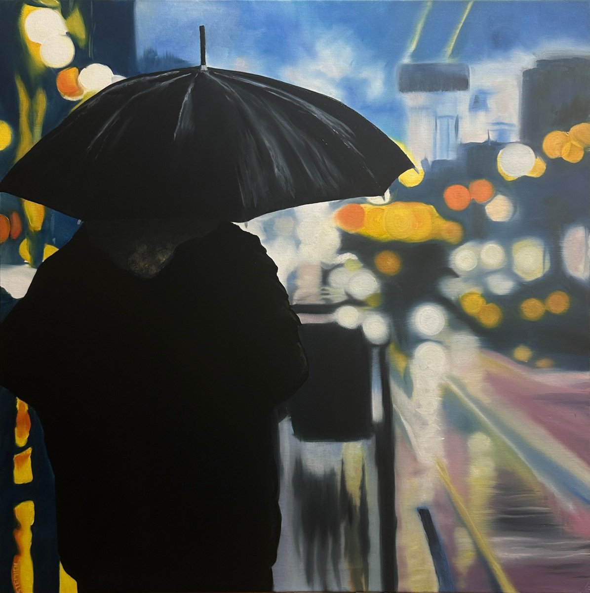 Impressionistic Portrait Oil Painting By Steven M. Curtis, 30 X 30", Rain City, Original Artwork