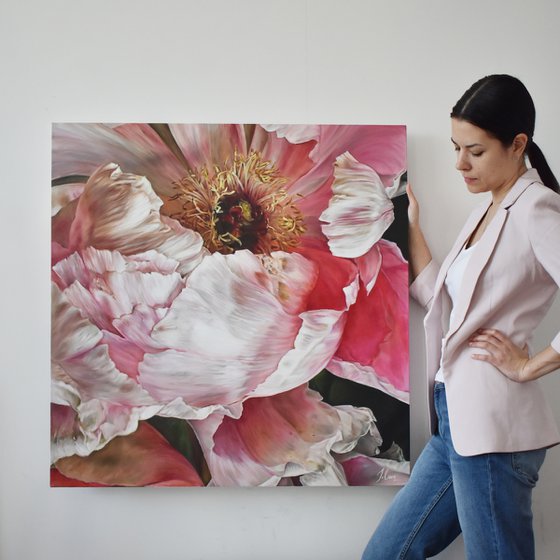 Large oil painting with peony 90*90 cm