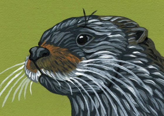 ACEO ATC Original Miniature Painting Otter Wildlife Art-Carla Smale