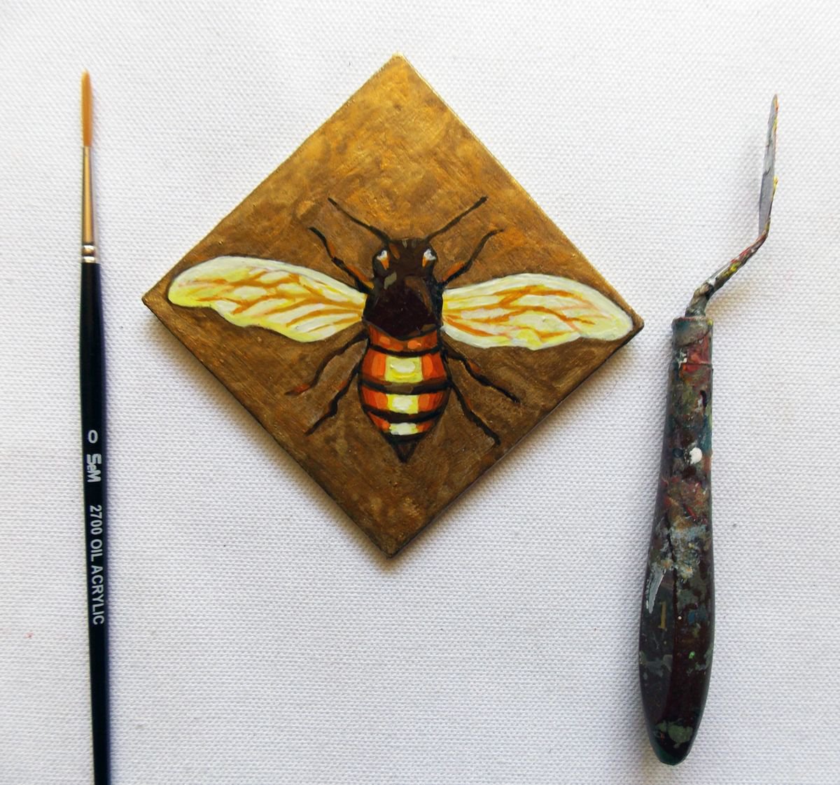 Honey-Bee - Miniature Unique Original Magnet Painting by Adriana Vasile