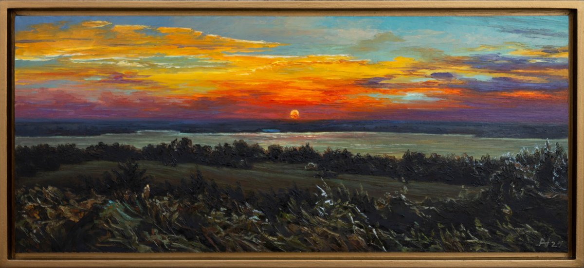 Impressionistic Landscape Oil Painting By Oleksii Vylusk, 29 X 13", Twilight 17, Original Artwork