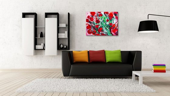 "Indian Roses". Original Semi-Abstract Painting. Signed, Handmade Artwork.