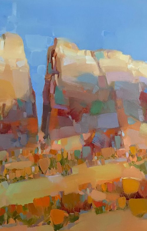 Cliff Mountain, Landscape, Original oil painting, One of a kind Signed by Vahe Yeremyan