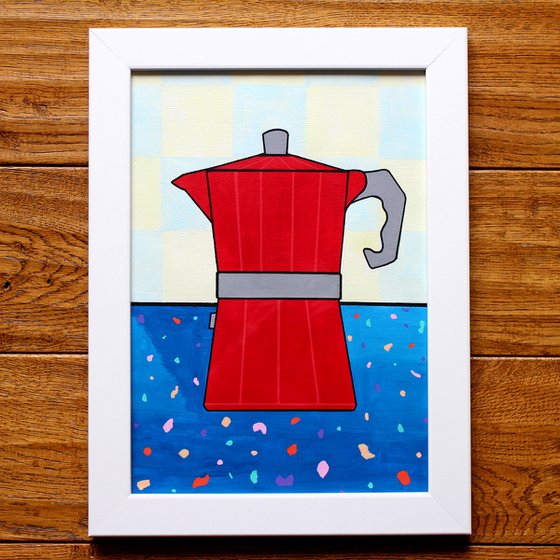 Coffee Pot In Terrazzo Kitchen Painting on A4 (Unframed) Paper
