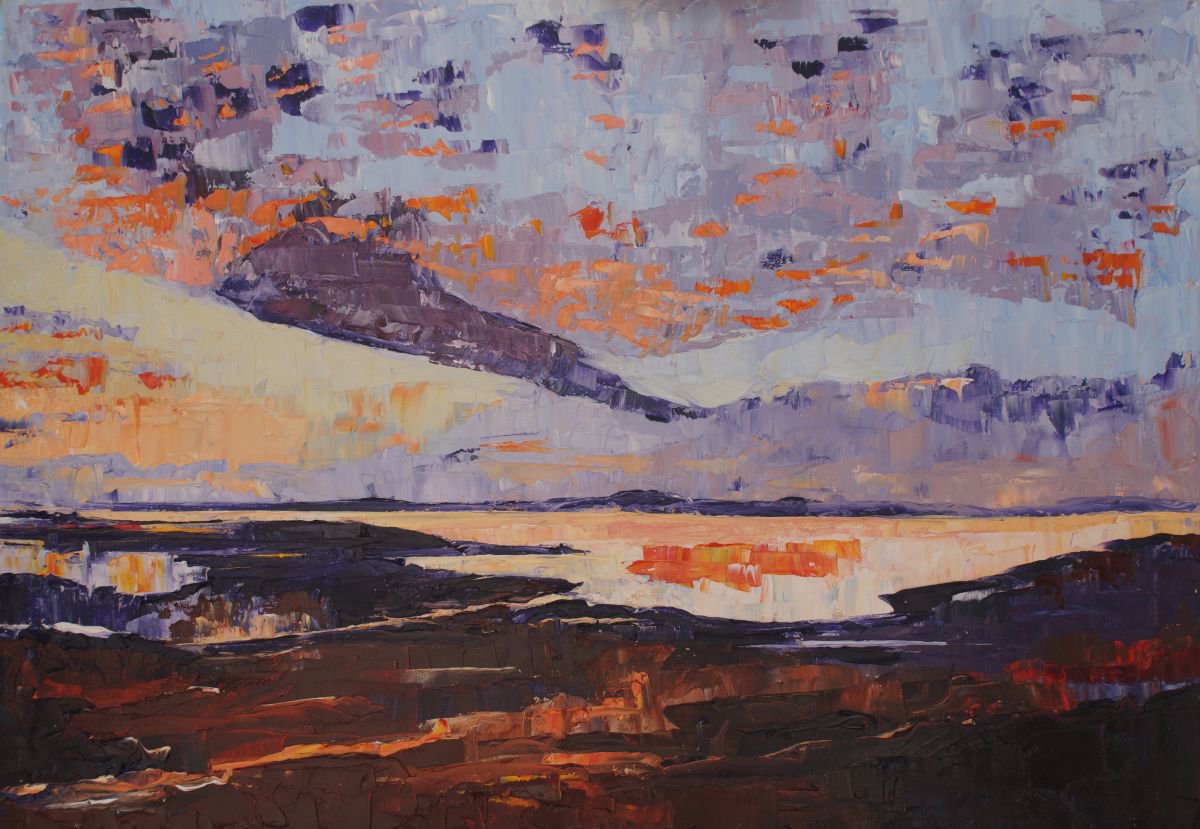 Sunset Over The Bay By Ann Palmer, 28 X 20, Artwork For Sale On Artfinder