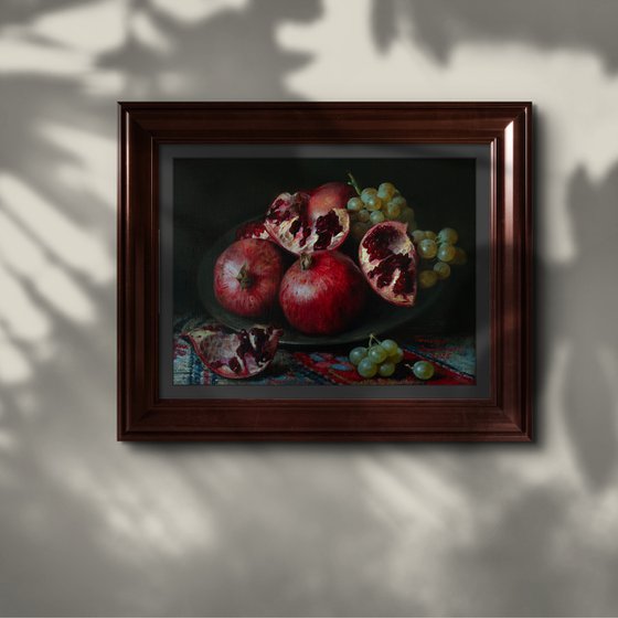 White wine and pomegranates