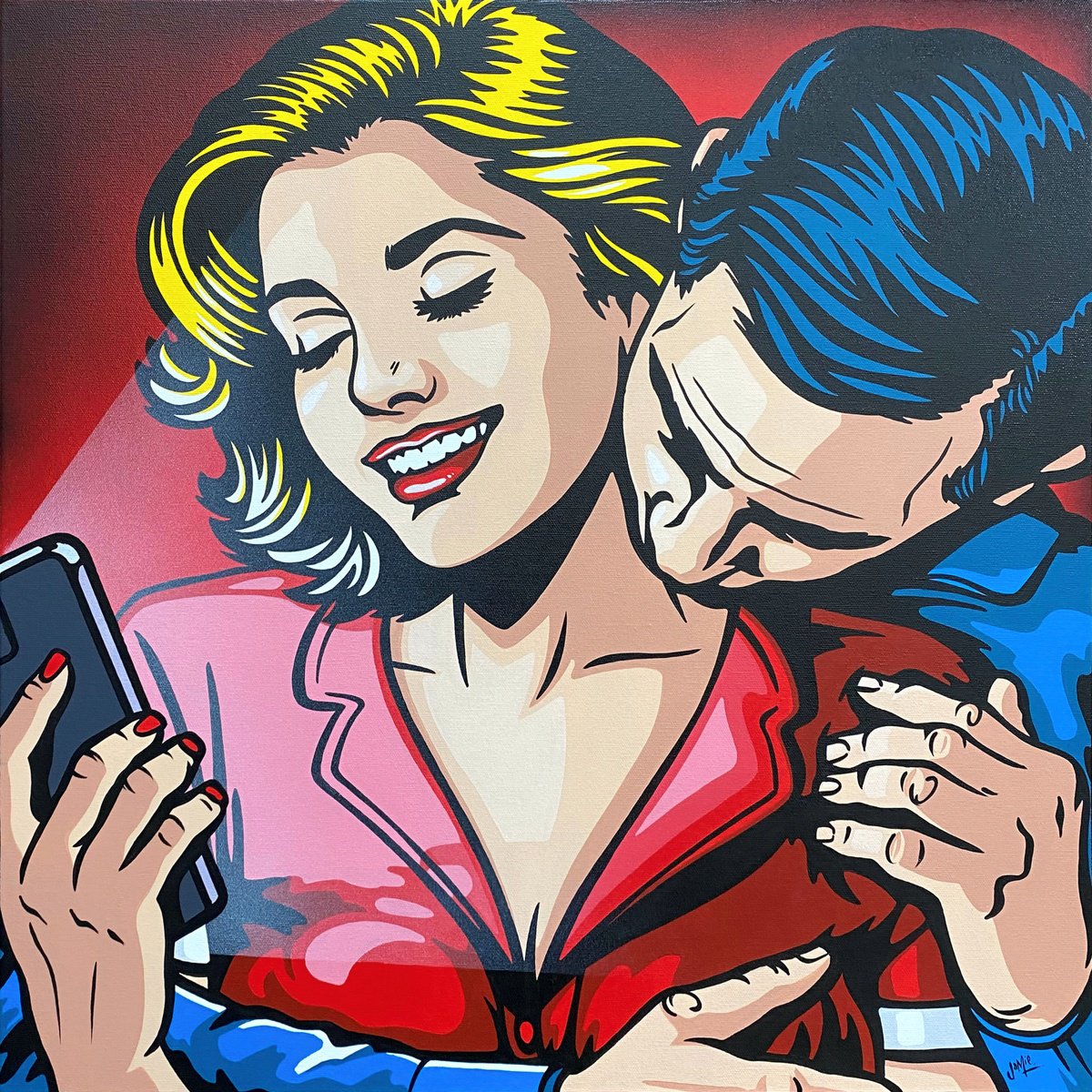 Urban And Pop Portrait Acrylic Painting By Jamie Lee, 24 X 24, The Great Divide, Original Artwork