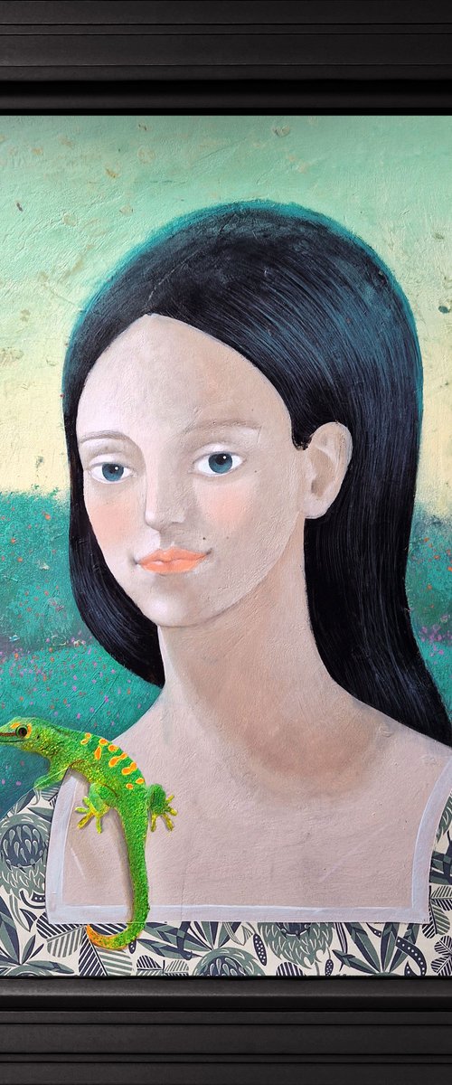 Mona and her pet lizard by Ayna Paisley