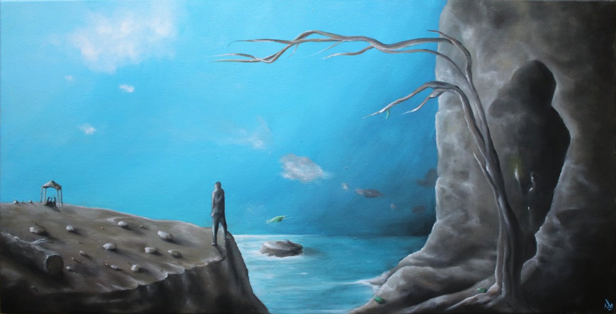 Surrealistic Landscape Oil Painting By Vanessa T Stefanova, 30 X 15", Story, Original Artwork