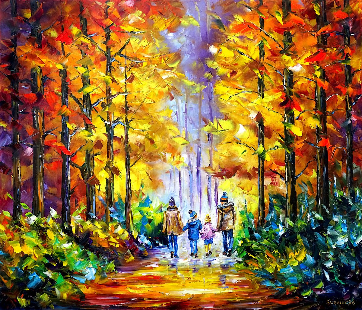Expressive Oil Painting , Autumn Family By Mirek Kuzniar, 28 X 24, Artwork For Sale On Artfinder