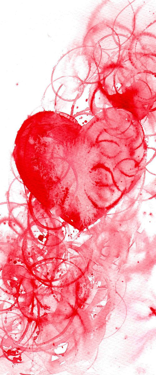 Red Heart, Contemporary Watercolour, Watercolor, Long format, by Anjana Cawdell