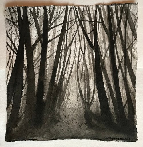 Winter Trees in Pen and Ink - Traditional English Landscape - Norfolk Woods by Catherine Winget