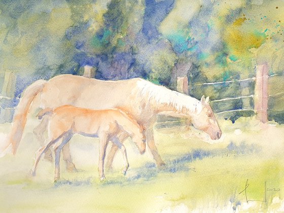 IN THE PASTURE 2020.056  original watercolour 40X30CM