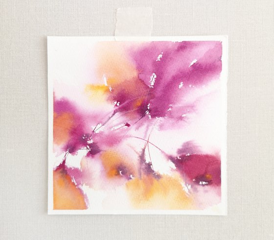 Small purple abstract flower painting