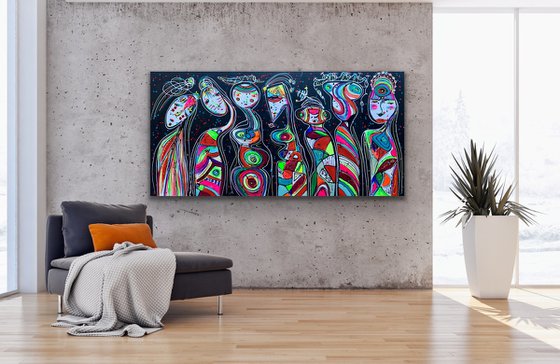 71''x 35''(180x90cm),Friends 49, family, bright urban ,pop art ready to hang, colorful canvas art  - xxxl art - abstract art painting- extra large art- mixed media