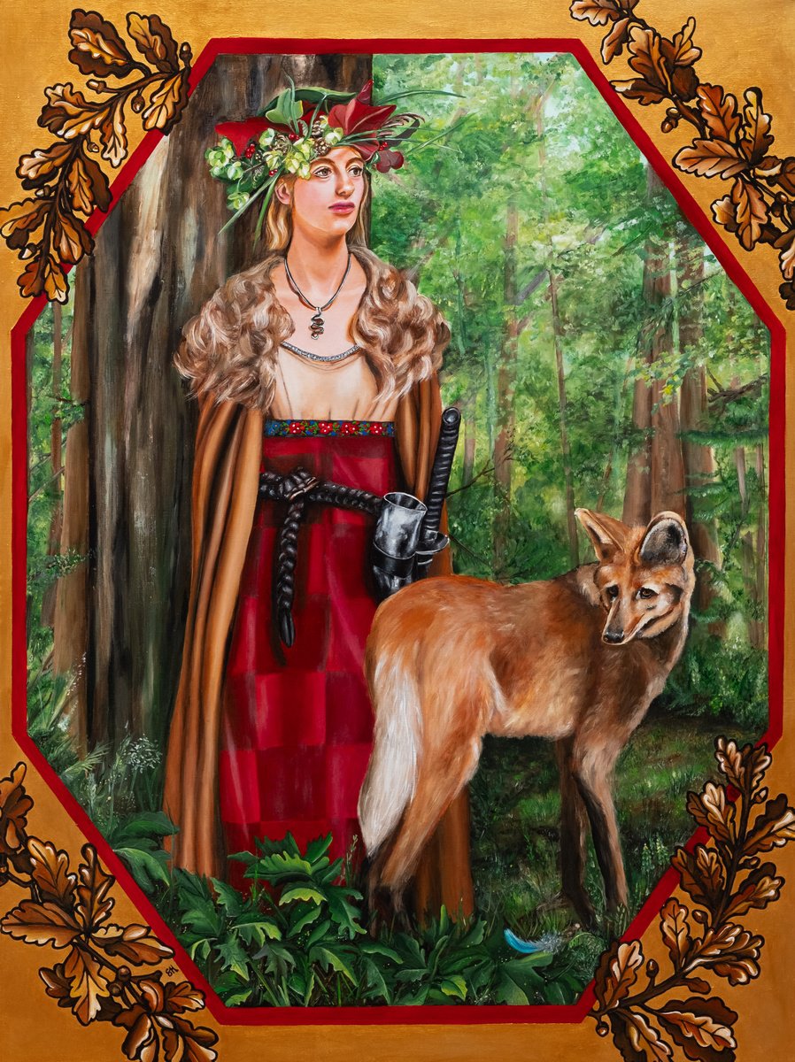 Surrealistic Portrait Acrylic Painting By Saskia Huitema, 25 X 33", Realms Xx- Into The Woods, Original Artwork