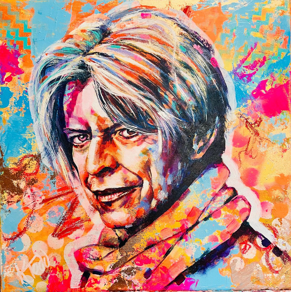 Expressive Portrait Acrylic Painting By Kirsten Todd, 16 X 16", Iconic - David Bowie, Original Artwork