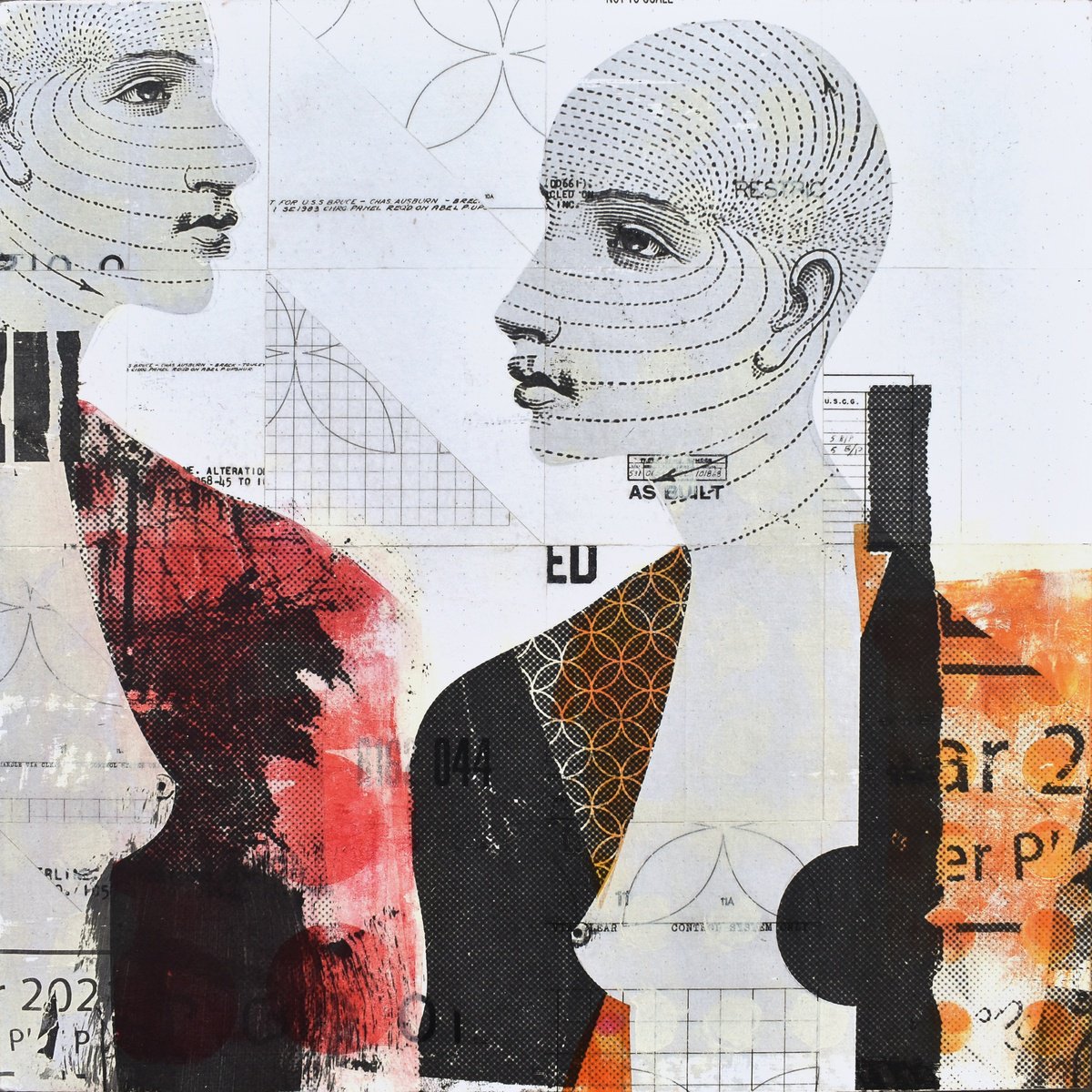 Portrait Collage By Manel Villalonga, 16 X 16", 252 Two Girls, Original Artwork