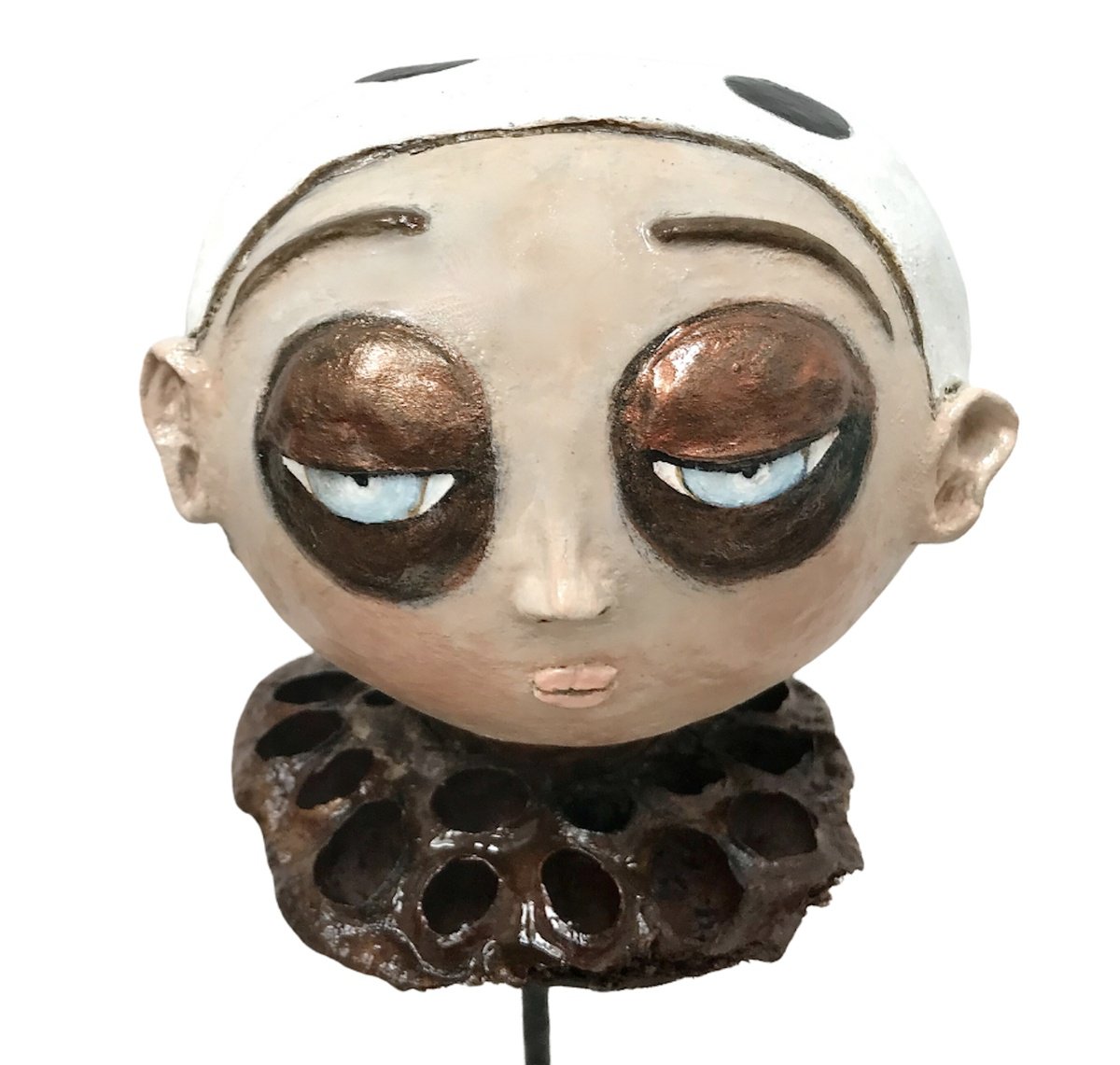 Expressive Portrait Wood Sculpture By Eleanor Gabriel, 5 X 11, Colombine, Original Artwork