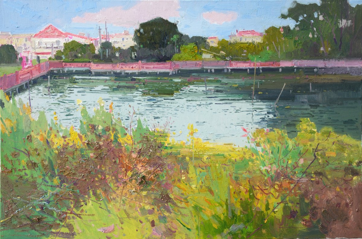 Impressionistic Landscape Oil Painting By Jianzhe Chon, 35 X 24, Summer In The Village 175, Original Artwork