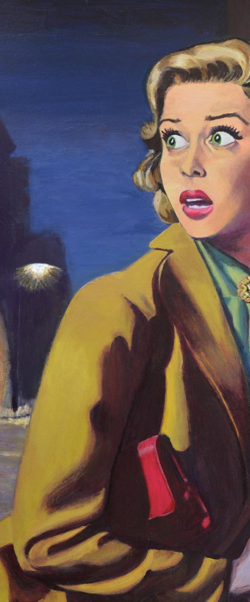 Night Prowler - Original Painting on Canvas detective noir magazine retro noirscapes by Jane Ianniello Art