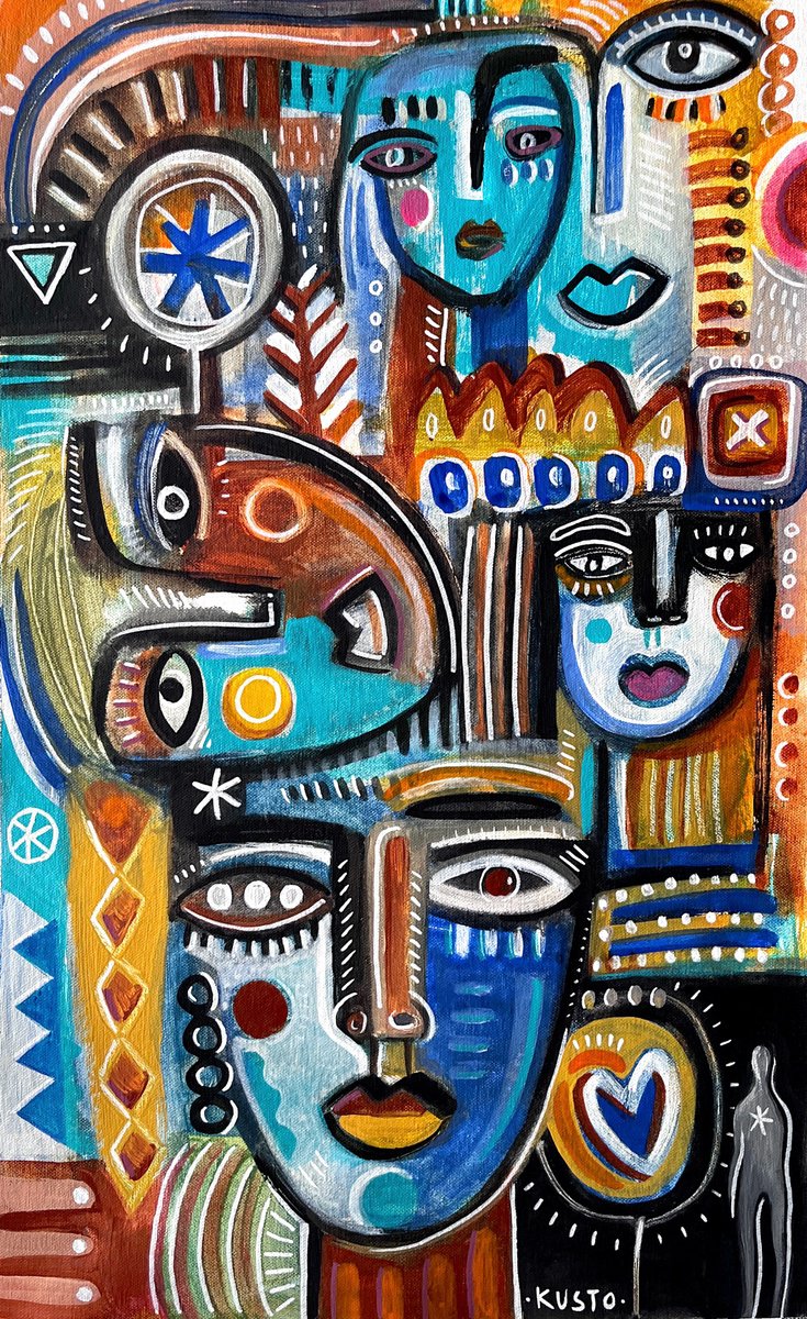 Impressionistic Portrait Acrylic Painting By Daria Kusto, 15 X 24, Tomorrow Together, Original Artwork