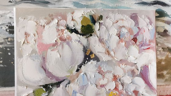 White flowers painting on canvas