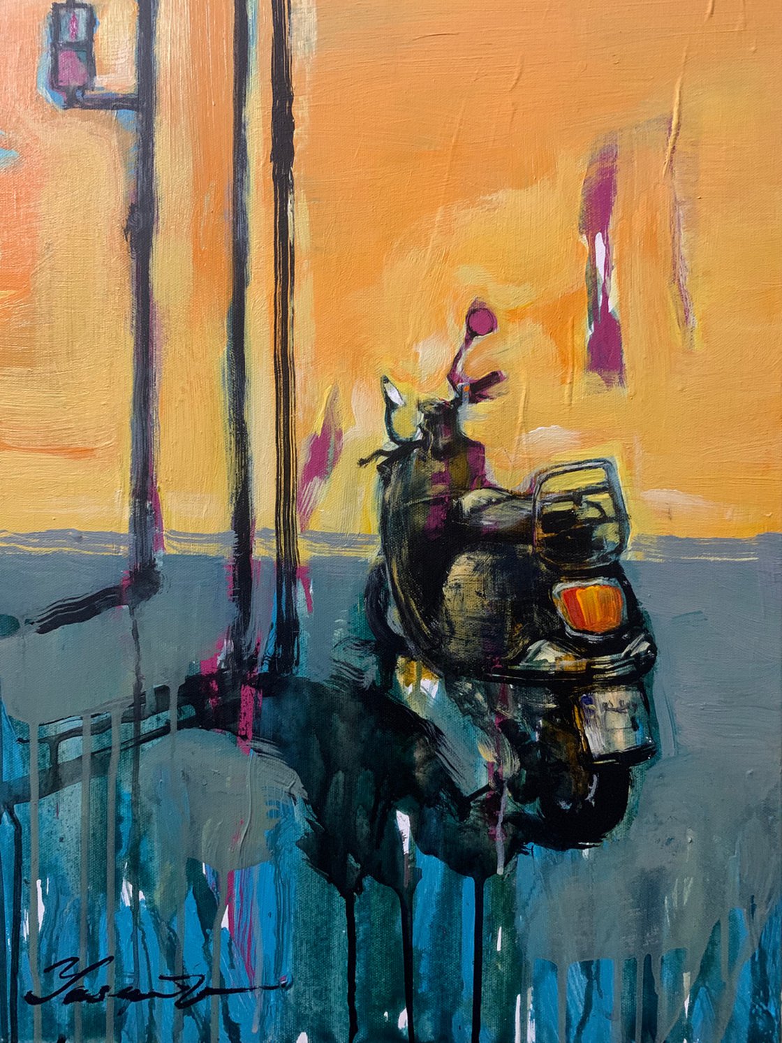 Original Acrylic Painting - Sunset in City by Yaroslav Yasenev