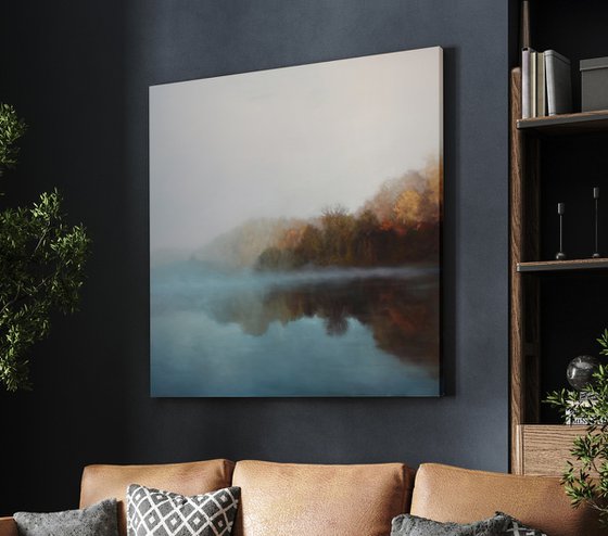 " Morning fog " River neutral oil art