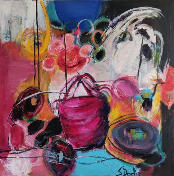 Bird & Vase  Abstract Acrylic &  100x100