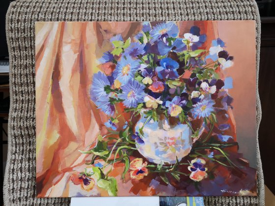 Flowers, original, one of a kind, acrylic on canvas impressionistic painting
